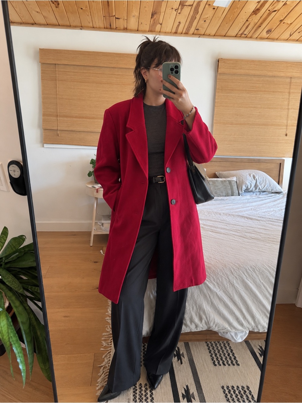 Vintage Bryant Park 100% Wool Red Overcoat Size 14